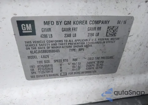 2016 Buick Encore из США, поврежденный, VIN KL4CJASB8GB688465